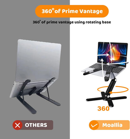 Moallia Laptop Stand with 360 Rotating Base, Computer Notebook Laptop Riser Metal Holder for Desk Collaborative Work, Fully Foldable for Easy Storage, Fits All MacBook, Laptops up to 16 inches