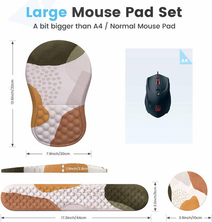 HAOCOO Keyboard Wrist Rest, Ergonomic Mouse Pad with Wrist Rest, 3 in 1 Keyboard and Mouse pad with Coaster Set, Memory Foam Wrist Support, Non-Slip PU Base for Home Office, Rose Gold Pink