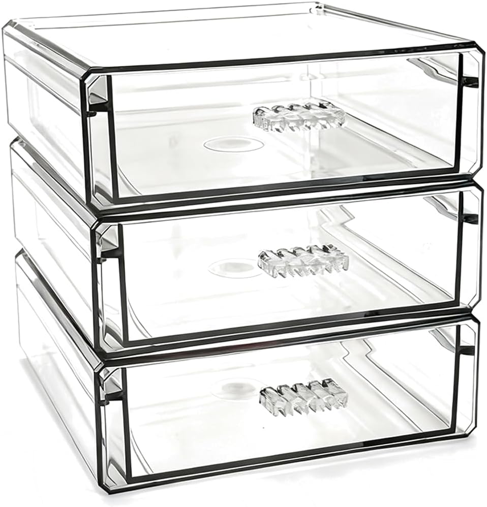 Drawer Organizers, Clear Stackable Storage Boxes for Kitchen Utensils, Office Desk, Bathroom, Makeup & Craft Drawer Organization (Small - 3 Pack)