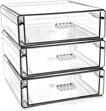 Drawer Organizers, Clear Stackable Storage Boxes for Kitchen Utensils, Office Desk, Bathroom, Makeup & Craft Drawer Organization (Small - 3 Pack)