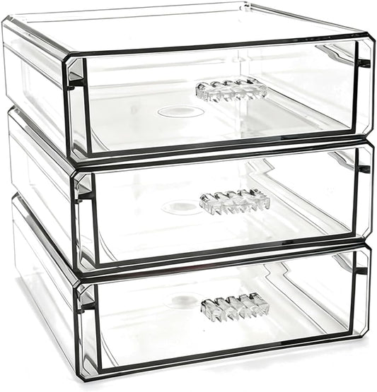 Drawer Organizers, Clear Stackable Storage Boxes for Kitchen Utensils, Office Desk, Bathroom, Makeup & Craft Drawer Organization (Small - 3 Pack)