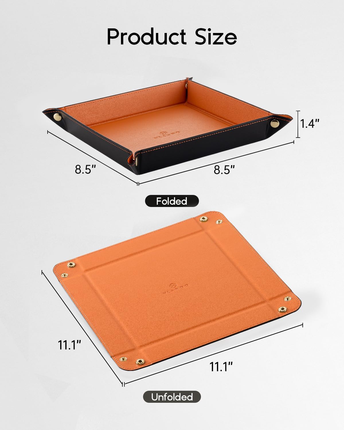 VLANDO Valet Tray for Men Women, Nightstand Organizer Vanity Catchall Holder for Dresser Desk Storage Bedside, Travel PU Leather Jewelry Key Bowl Coin Watches and Candy Entryway Tray - Large, Brown