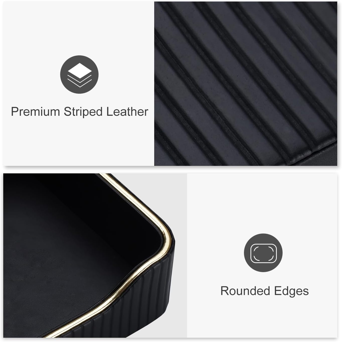 KINGFOM Prefume Tray, PU Leather Valet Tray Nightstand Organizer Perfume Trays for Men Women, Table Centerpieces Decorative Vanity Trays, Desk Organizer Tray for Key Jewelry Cosmetics (Black)