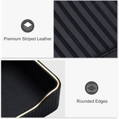 KINGFOM Prefume Tray, PU Leather Valet Tray Nightstand Organizer Perfume Trays for Men Women, Table Centerpieces Decorative Vanity Trays, Desk Organizer Tray for Key Jewelry Cosmetics (Black)