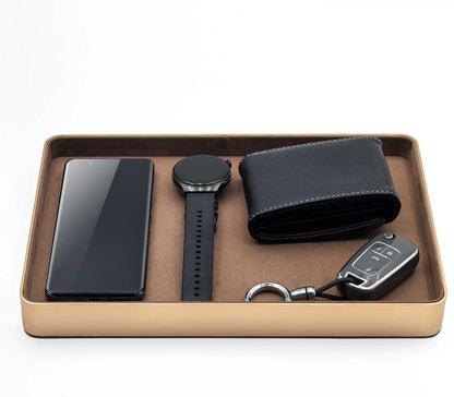 Metal Jewelry Tray, Valet Tray, Bedside Table and Desktop Organizer. It is Stackable and can be Used to Display Watches, Rings, Earrings and Bracelets（Brown）