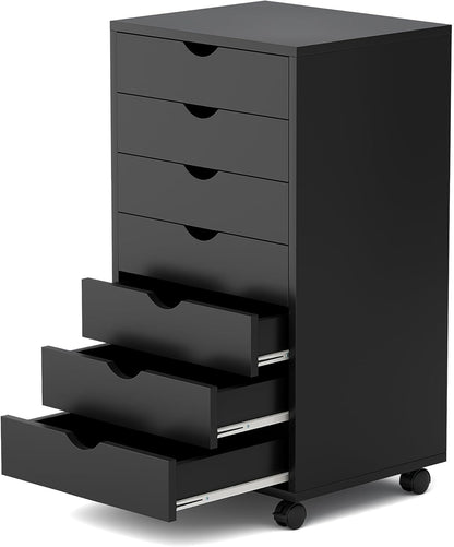5 Drawer Mobile File Cabinet Under Desk Storage Organization with Wheels Vertical Filing Chest Rolling Wood Small Desk Printer Stand for Home Office, White