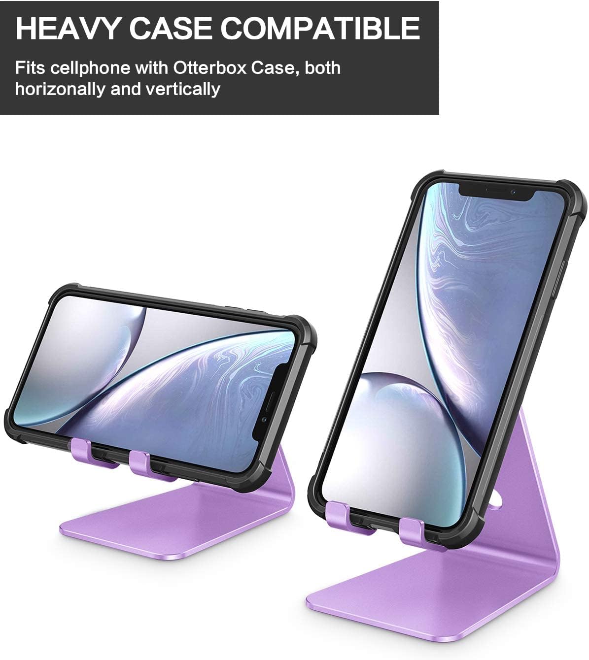 Adjustable Cell Phone Stand, OMOTON Aluminum Desktop Cellphone Stand with Anti-Slip Base and Convenient Charging Port, Fits All Smart Phones, Silver