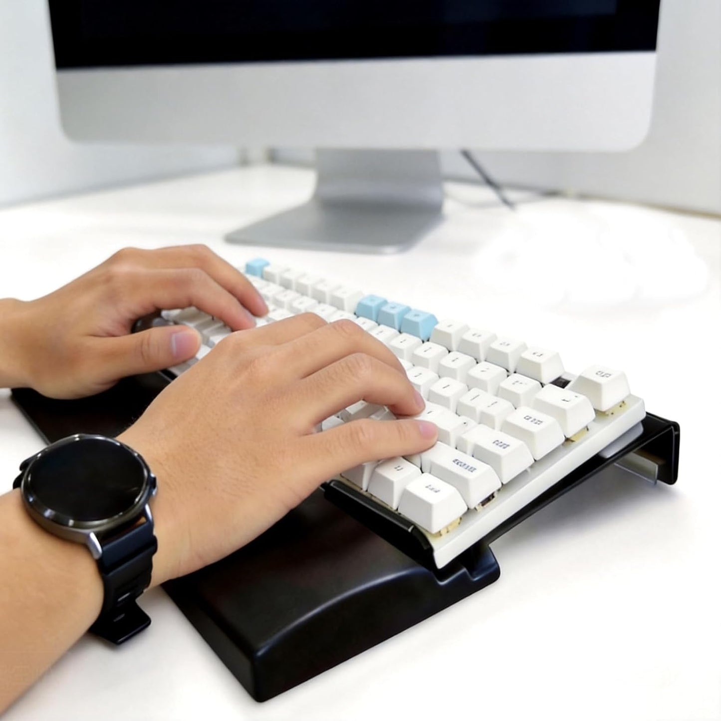 Acrylic Keyboard Stand w/Silicone Wrist Rest 4-Level Height Adjustment, Ergonomic 16.9 x 5.7 inches Computer Keyboard Riser for Easy Typing Office, Gaming, and Home Desks Black