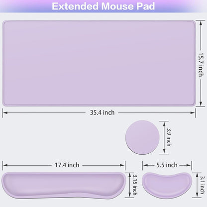 Desk Mat, Large Gaming Mouse Pad with Wrist Rest, 4in1 XXL Mousepad+Keyboard Wrist Rest+Mouse Pad Wrist Support+Cup Coaster Set Ergonomic Floral Computer Desk Arm Wrist for Decor Home Office Women