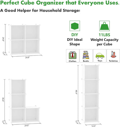 C&AHOME Cube Storage Organizer, 4-Cube Shelves Units, Closet Cabinet, DIY Plastic Modular Book Shelf Ideal for Bedroom, Living Room, Office, 24.8" L x 12.4" W x 24.8" H Milky UPCS04M
