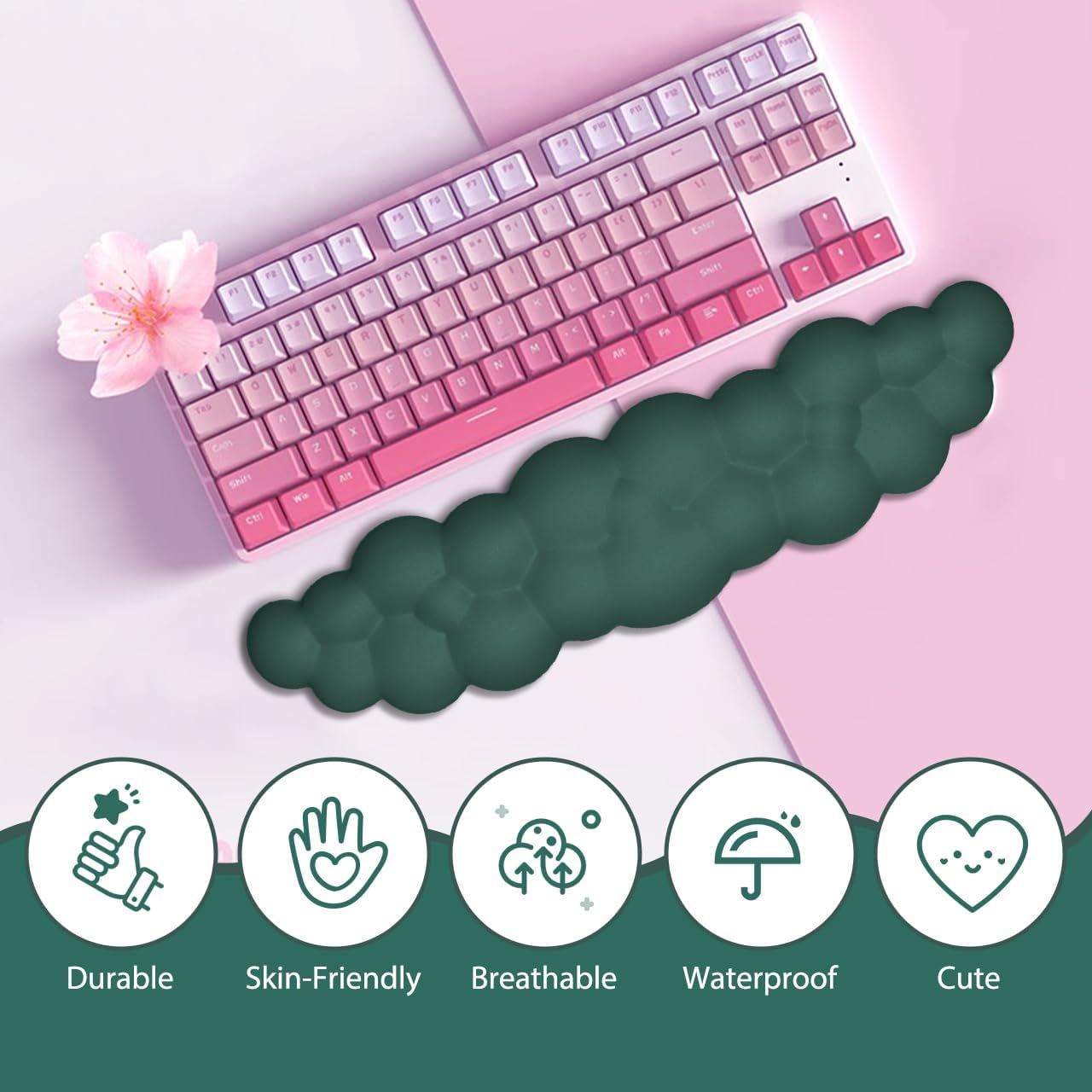 JIKIOU Upgrade Leather Cloud Keyboard Wrist Rest, Cloud Wrist Rest with Non-Slip PU Base, Comfortable Memory Foam Wrist Rest for Computer Laptop Mac Gaming Office and Pain Relief Christmas Wish Gift