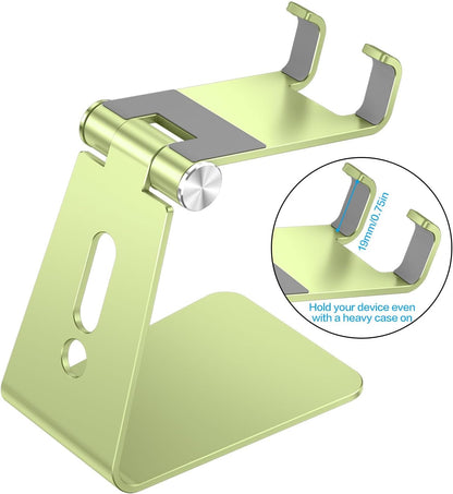 Adjustable Cell Phone Stand, OMOTON Aluminum Desktop Cellphone Stand with Anti-Slip Base and Convenient Charging Port, Fits All Smart Phones, Silver