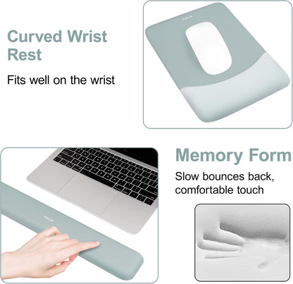 MOSISO Wrist Rest Support for Mouse Pad&Keyboard Set, Rectangular Ergonomic Mousepad Non-Slip Base Home/Office Pain Relief&Easy Typing Pad with Neoprene Cloth&Raised Silicone Lining, Green