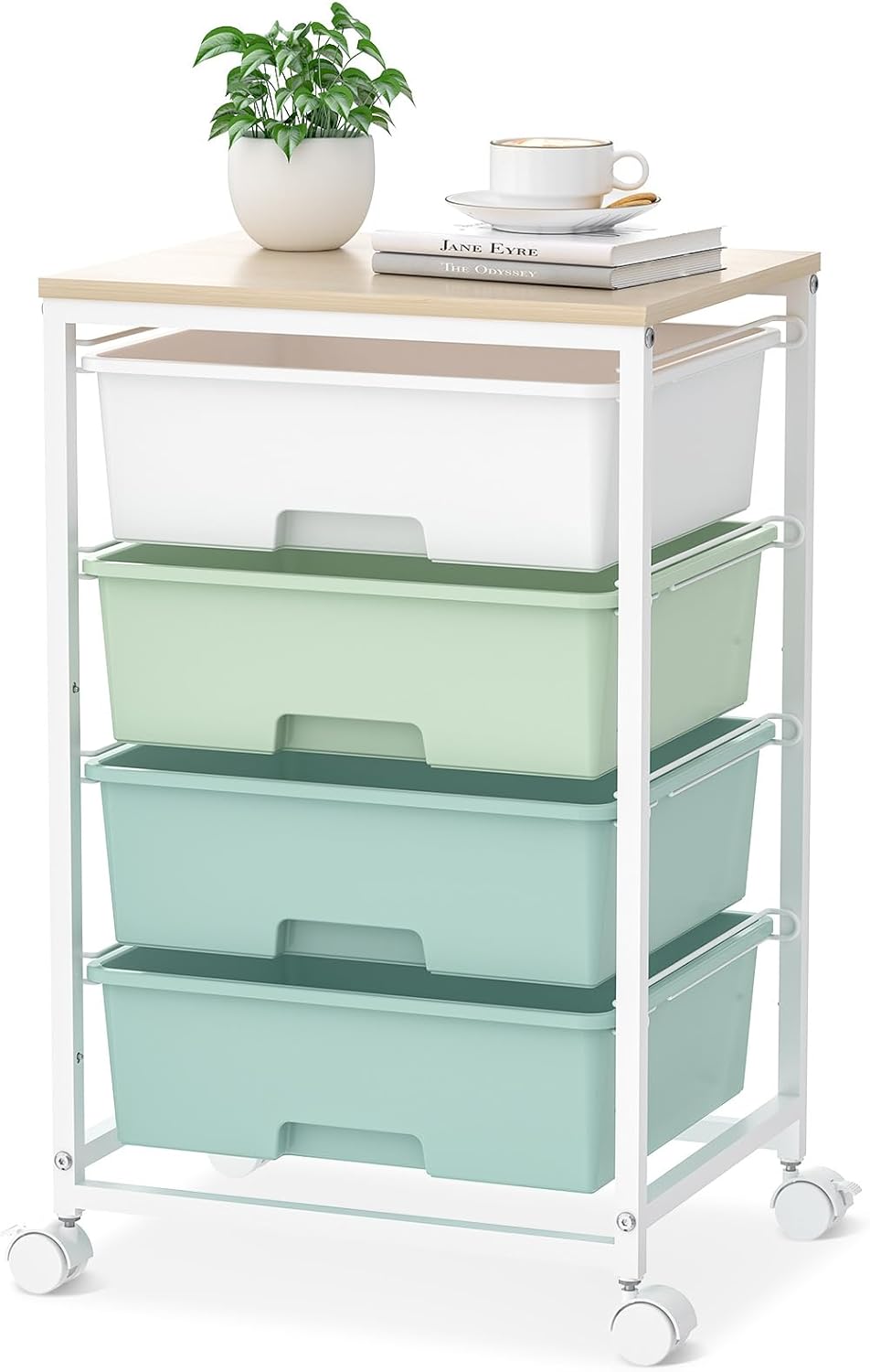 SYKIARIOL Utility Cart with 4 Drawers, Multipurpose Rolling Storage Cart with 4 Drawers and 2 Lockable Wheels, 4-Tier Rolling Storage Cart Organizer for Home Office Dorm, Bright White