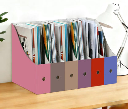 Limitliho Magazine File Folder Holder for Desk, Book Bins for Classroom Library,Office,Home, 10.6" H x 10.2" L x 3.5" W in Cardboard Paper Organizer (Six color, 6 Pack)