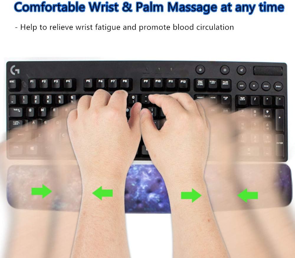 BRILA Keyboard Wrist Rest Support Cushion Pad for Computer, Laptop, Office Work, PC Gaming - Memory Foam Gel with Massage Holes Design - Non-Slip Easy Typing Wrist Pain Relief (Black Keyboard Pad)