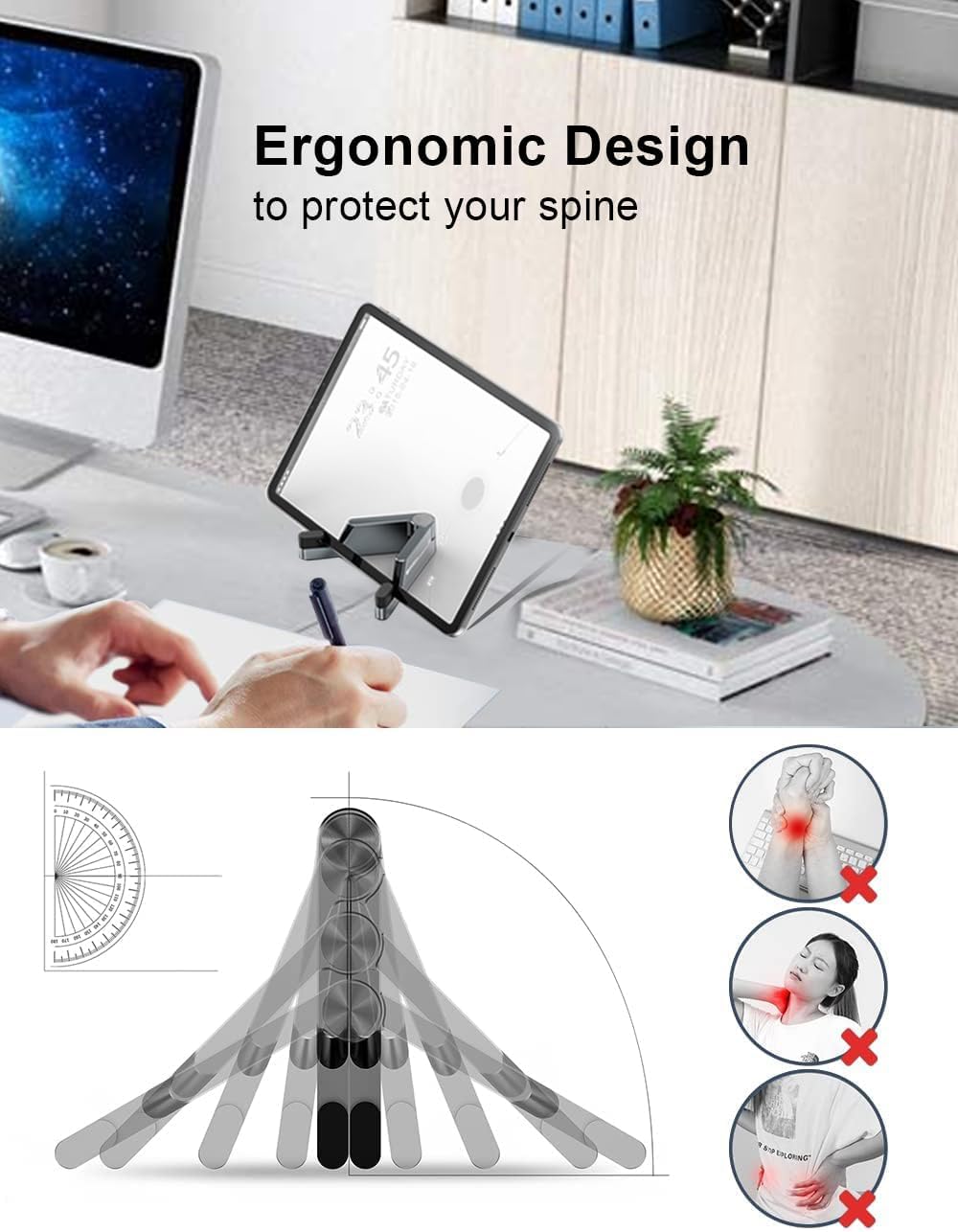 MONEER Cell Phone Stand, Phone Stand for Desk, Foldable & Portable iPhone Stand, Cell Phone Holder Desk Compatible with All Mobilephone, iPhone, iPad mini, Tablet 4-10.5" (Orange)
