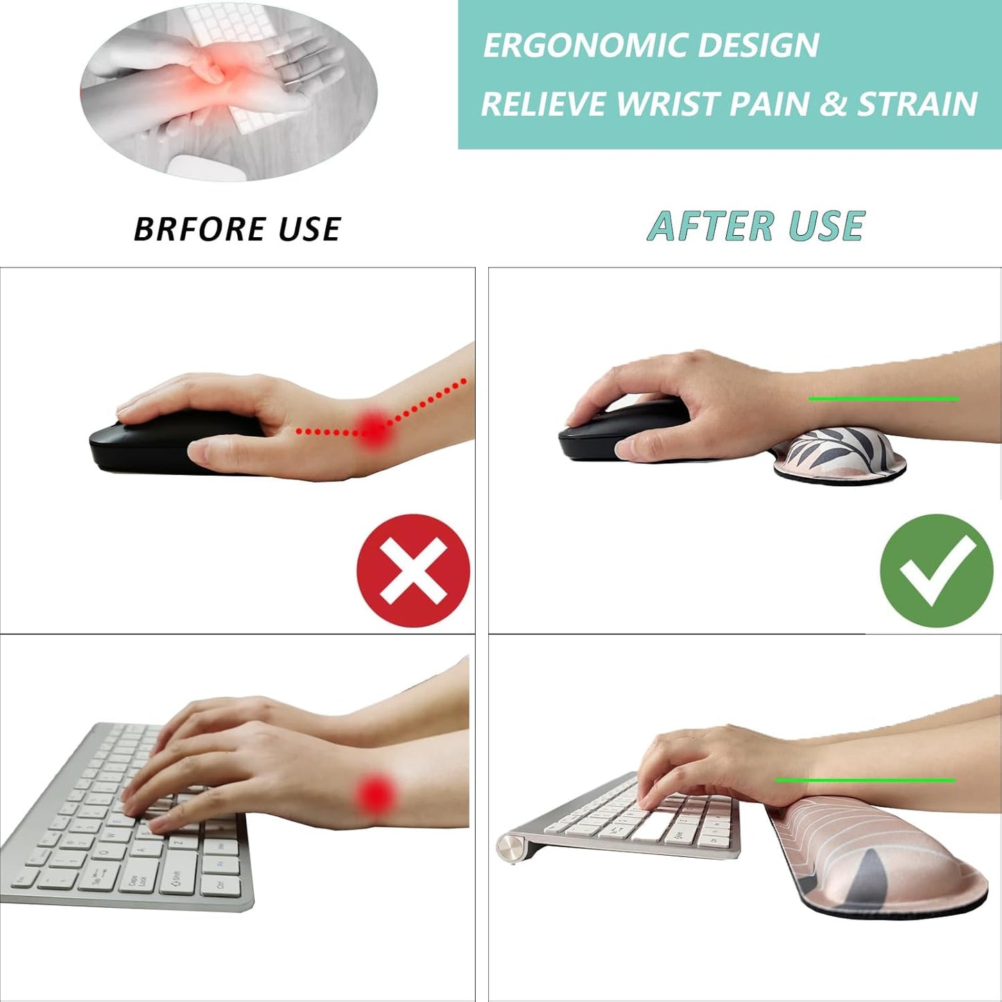 Keyboard Wrist Rest Mouse Wrist Support Set, Memory Foam Wrist Rest Pad for Computer Laptop Keyboard Mouse, Ergonomic Wrist Cushion Support for Typing Pain Relief, Gaming Home Office, Purple