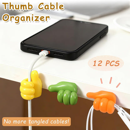 12-Pack Silicone Thumb Cable Clips, Fun Cord Holders & Wall Hooks for Desk, Car, or Home — Multi-Purpose Wire Organizer, Key & Charger Management Solution