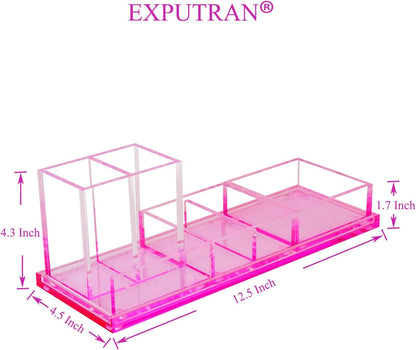 Clear Acrylic Desk Organizer 4-Piece Desk Kit + Free Complimentary Acrylic Ruler, Desktop Organization for Office or Home