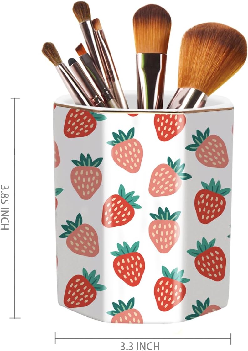 WAVEYU Ceramic Pen Holder for Desk Cute, Pencil Cup Pot Desk Organizer, Makeup Brush Holder for Women, Men, Kids, Desk Marble Decor for Office, Classroom, Home, Gray Golden