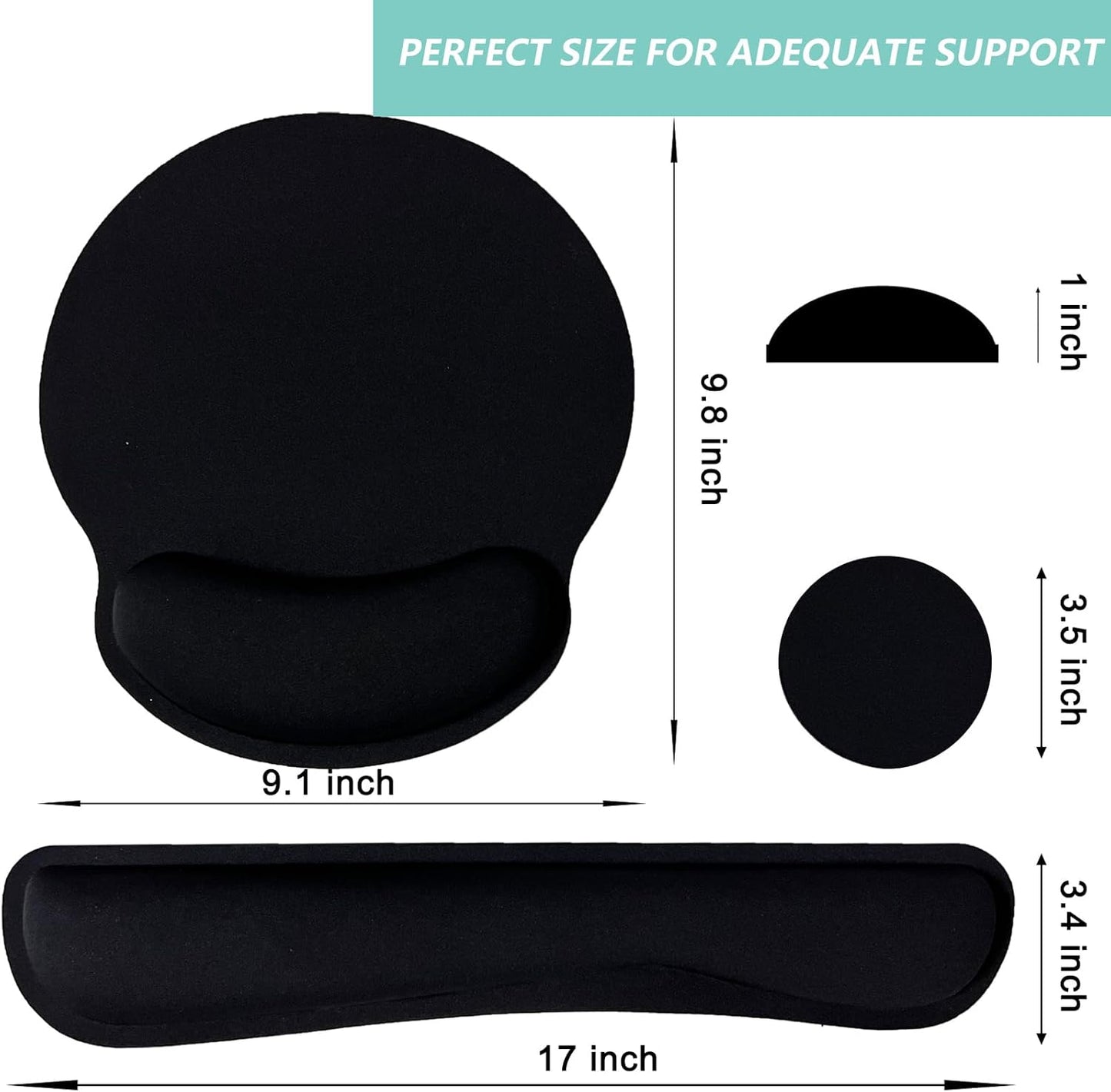 Keyboard Wrist Rest Pad Mouse Pad with Wrist Support Set of 3, Mousepad with Non-Slip Rubber Base, Ergonomic Memory Foam Mouse Wrist Cushion Support for Home Office Laptop Computer, Flower Black