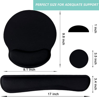 Keyboard Wrist Rest Pad Mouse Pad with Wrist Support Set of 3, Mousepad with Non-Slip Rubber Base, Ergonomic Memory Foam Mouse Wrist Cushion Support for Home Office Laptop Computer, Flower Black