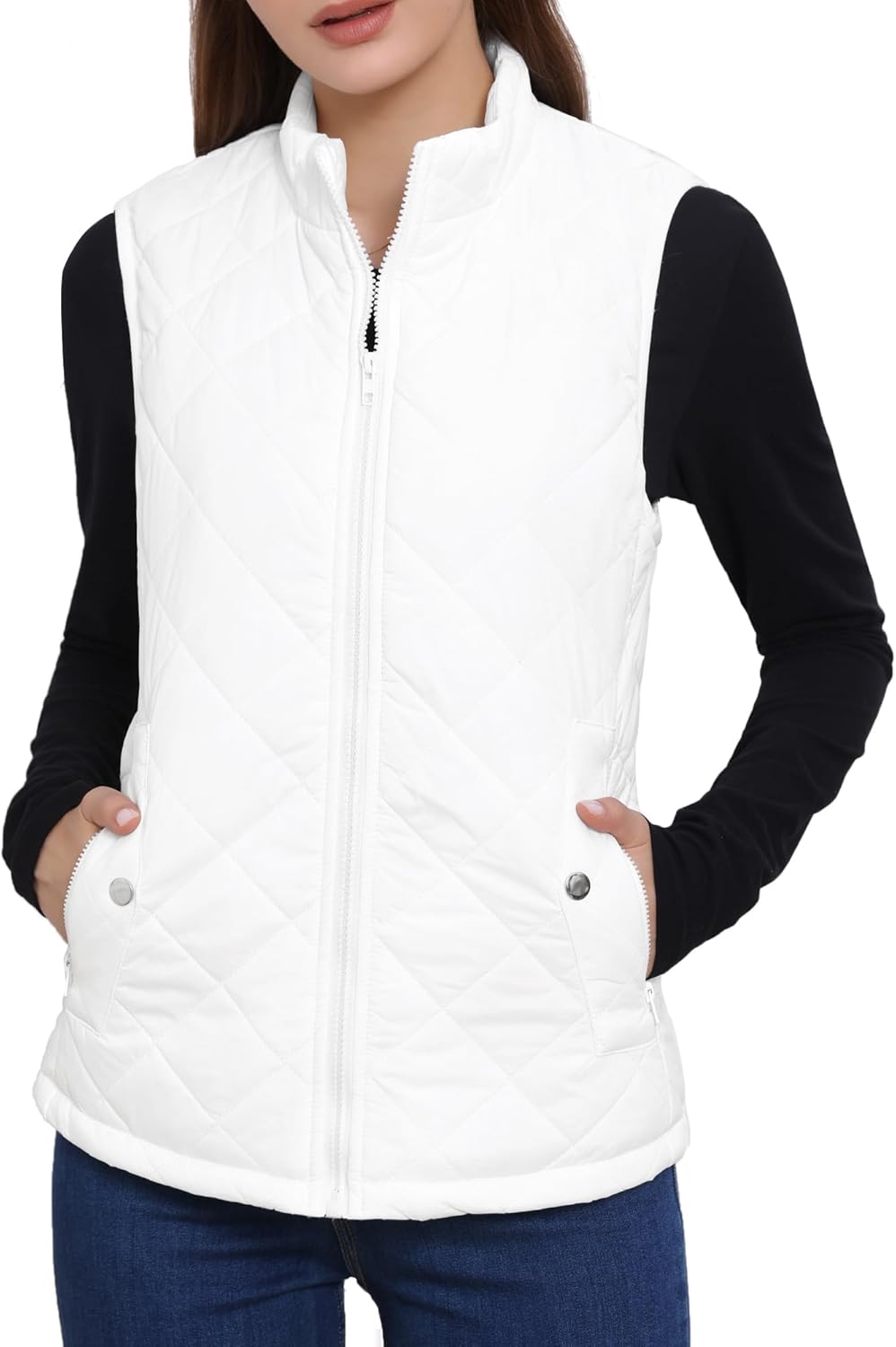 Allegra K Women's Puffer Vest Stand Collar Lightweight Gilet Quilted Zip Vest