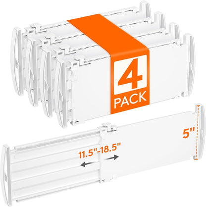 Lifewit Drawer Dividers for Clothes, 3.2" Tall 10.5"-16.5" Expandable Dresser Drawer Organizers, Adjustable White Plastic Separators for Kitchen, Cabinet, Nursery, Socks & Underwear Storage, 4 Pack