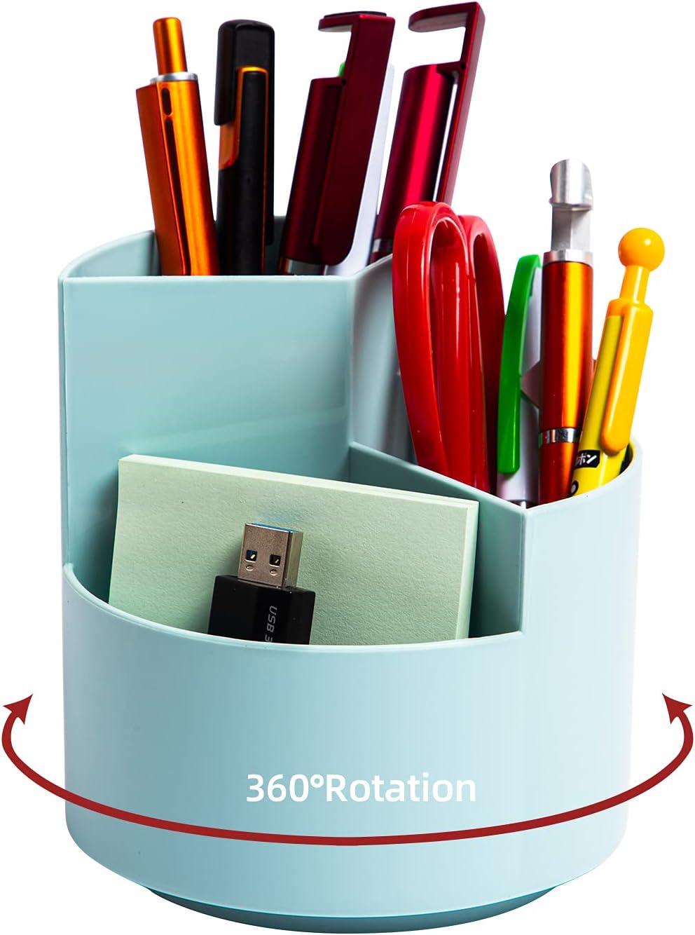 Desk Pencil Pen Holder, 3 Slots 360-Degree Spinning Organizers, Desktop Storage Stationery Supplies, Cute Cup Pot for Office, School, Art Supply, Kids - White