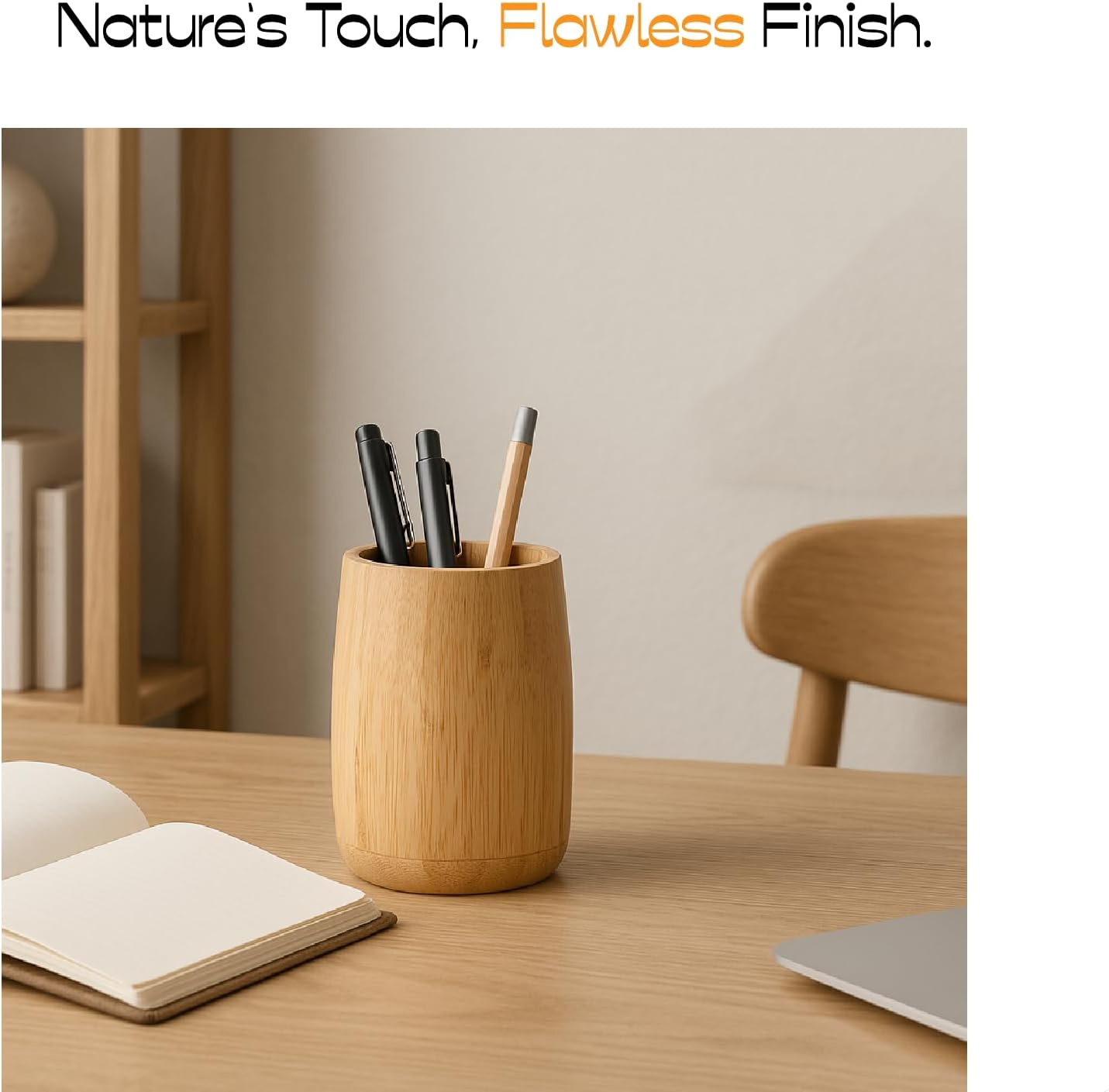 Natural Bamboo Toothbrush Holder 2 Pack, Simple Minimal Cylindrical Tumbler for Bathroom Countertop, Unbreakable Makeup Brush or Pen Organizer, Desktop Accessory