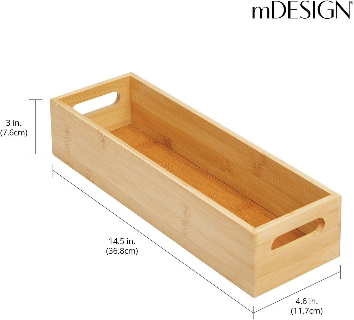 mDesign Kitchen Storage Box – Open-Top Bamboo Storage Tray with Handles – Versatile Cupboard Organiser for Shelves, Pantries, Surfaces and Cupboards – Natural
