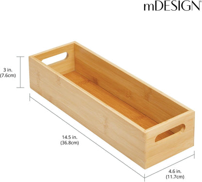 mDesign Kitchen Storage Box – Open-Top Bamboo Storage Tray with Handles – Versatile Cupboard Organiser for Shelves, Pantries, Surfaces and Cupboards – Natural