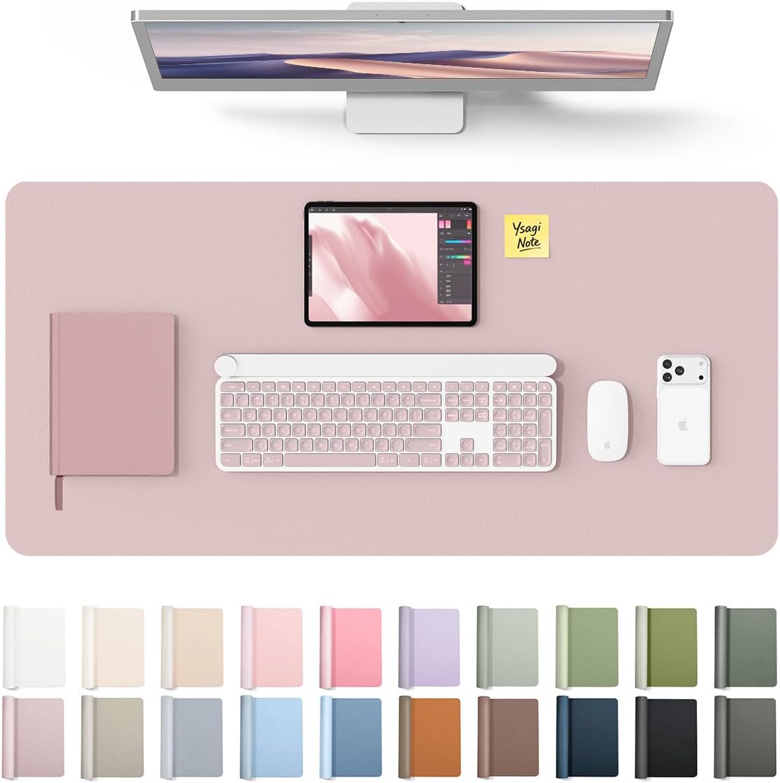 YSAGi Leather Desk Protector, Office Mat, Large Mouse Mat, Non-Slip PU Leather Blotter, Laptop Pad, Waterproof Writing Pad for Office and Home (Light Pink, 23.6" x 13.8") - Colors B