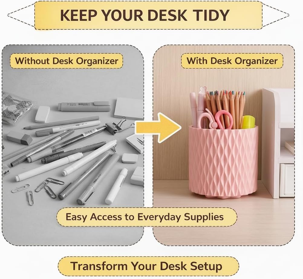 Black Pen Holder for Desk, 360° Rotating Pen Organizer with 5 Slots - Spinning Pencil Holder & Pencil Cup for Office, Art Supply, Makeup Brush - Desk Organizer for Home, School