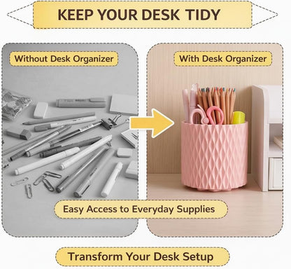 Black Pen Holder for Desk, 360° Rotating Pen Organizer with 5 Slots - Spinning Pencil Holder & Pencil Cup for Office, Art Supply, Makeup Brush - Desk Organizer for Home, School