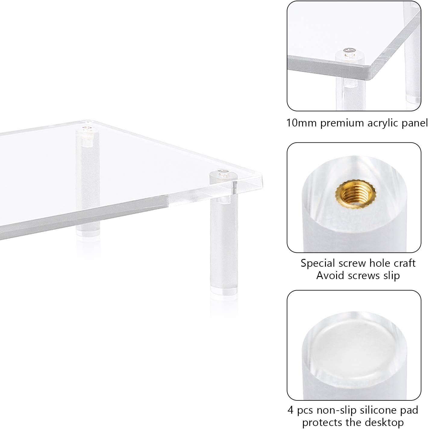 Yestbuy Acrylic Monitor Stand Riser, Clear Computer Monitor Riser, Desktop Organizer Stand for Office Accessories, Printer, Notebook, and All Flat Screen Display, Ergonomic Monitor Riser Stand