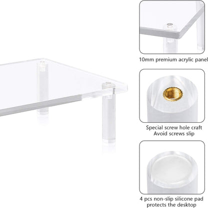 Yestbuy Acrylic Monitor Stand Riser, Clear Computer Monitor Riser, Desktop Organizer Stand for Office Accessories, Printer, Notebook, and All Flat Screen Display, Ergonomic Monitor Riser Stand