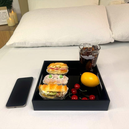 KEVLANG Clear Sturdy Acrylic Serving Tray with Handles-12x16Inch-Serving Coffee,Appetizer,Breakfast,Butler-Kitchen Countertop -Makeup Drawer Organizer-Vanity Table -Ottoman