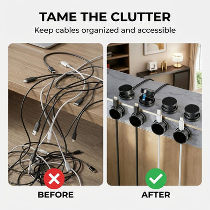 Magnetic Cable Clips, 360° Rotatable Magnetic Clips, Under Desk Cable Management, Strong Adhesive Cord Organizer for Desk, Phone, Wire Cord Holder Keeper for Home, Car, Office Accessories (Black 3PC)