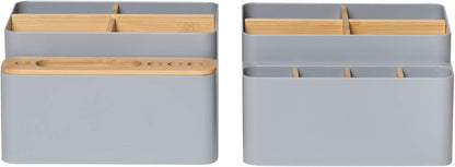 Seville Classics Bamboo Premium Organizer Storage Bins for Kitchen Silverware, Pantry, Closet, Office Desk, Pens, Utensils, Makeup, K Cup, Bamboo, Bag Holder Bin Set (4 Piece)