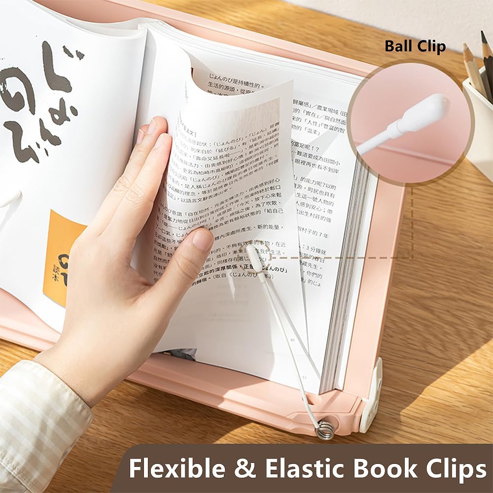 Book Stand for Reading Angle Adjustable Book Holder Tray for School Kids Students Foldable Cookbook Stand Desk Reading Stand with Page Paper Clips for Textbooks Recipe Magazine Laptop Tablet