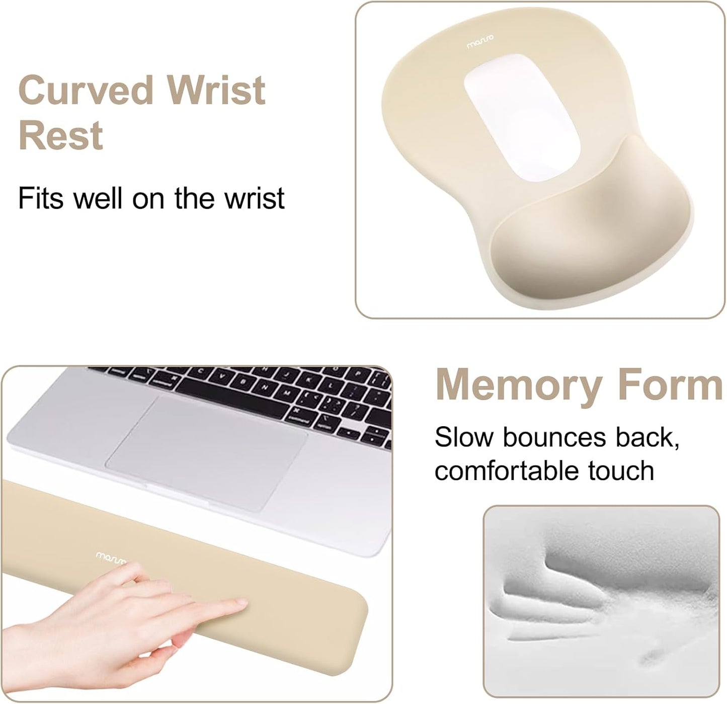 MOSISO Wrist Rest Support for Mouse Pad&Keyboard Set, Ergonomic Mousepad with Concave Curved Memory Foam, Non-Slip Base Pain Relief Comfortable Rectangular Easy Typing Pad for Home/Office, Brown
