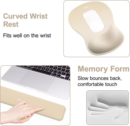 MOSISO Wrist Rest Support for Mouse Pad&Keyboard Set, Ergonomic Mousepad with Concave Curved Memory Foam, Non-Slip Base Pain Relief Comfortable Rectangular Easy Typing Pad for Home/Office, Brown