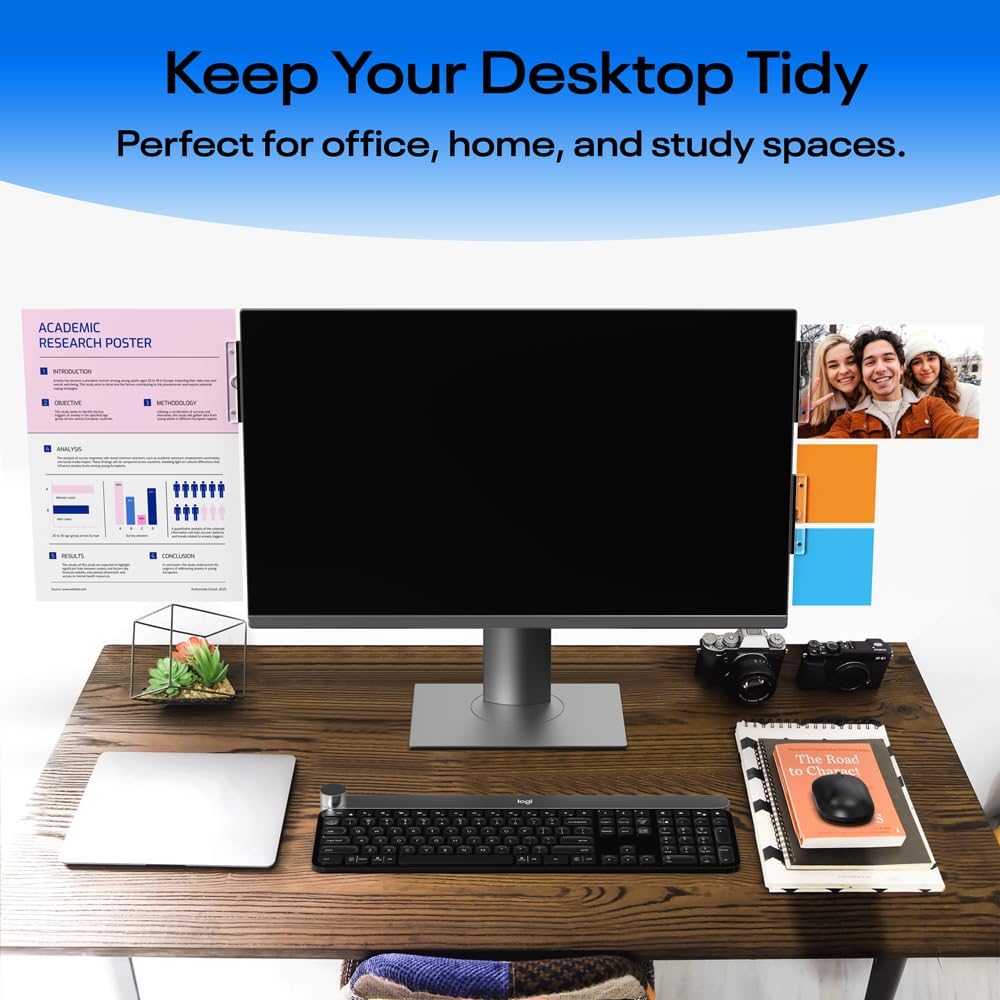 Crpich Acrylic Monitor Copyholder with Adhesive Magnetic Plate, Removable Memo Holder for Notes, Photos & Documents, Reusable Clip-On Paper Holder for Computer Monitor, Left/Right Side Mount