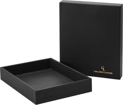 GALLAWAY Leather Valet Tray for Men - Nightstand Organizer EDC Tray for Wallet and Keys - Bedside Dresser Catch All Dump Key Bowl for Entryway Table, Dark Brown