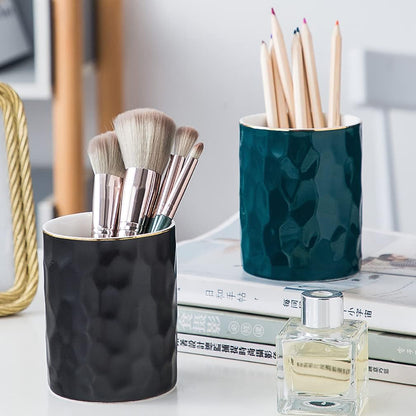 Ceramic Pen Holder Stand Cup Pencil Holder Organizer Makeup Brush Holders for Home Office Desk (White)