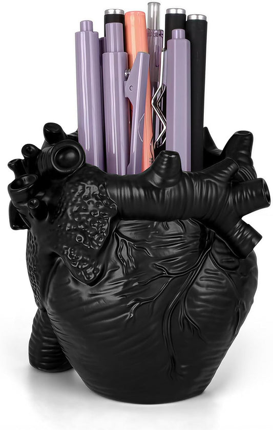 Heart-shaped Pen Holder for Desk Accessories Halloween Decor and Office Decor, Pencil Holder for Desk Organizers, Compact Desk Accessories Gift, Pencil Cup for School, Office, Home (White)
