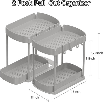 Ukeetap Multi-Purpose Pull-Out Storage Organizers, Under Sink/Cabinet Organizers and Storage for Bathroom & Kitchen, Black, 12.8 Inches, 2 Packs