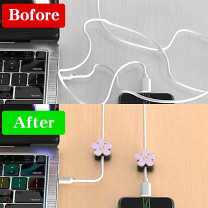 Magnetic Cord Organizer, Easy Secure Adhesive Cable Management, Wire Holder Organizer, Hide Or Organize Phone USB Charger Cable Clips for Home,Office,Car,Desk,Nightstand (White Flower-8 Pack)